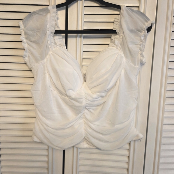 Mono B Tops - Mono B White Ruffled Bustier Blouse